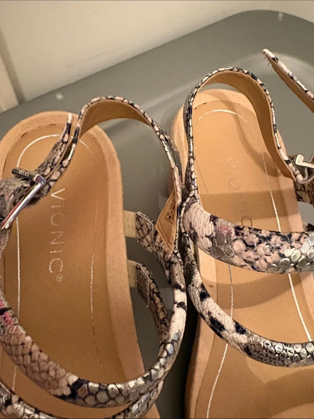 Vionic Snake-Print Strappy Wedge Sandals in Neutral Multi